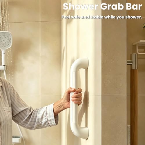 R&T 18" Bathroom Grab Bar for Shower & Bathtub, Anti-Slip Textured PP Grip, Heavy Duty Support Rail Safety Handrail for Seniors, Elderly, Disabled & Injury Recovery