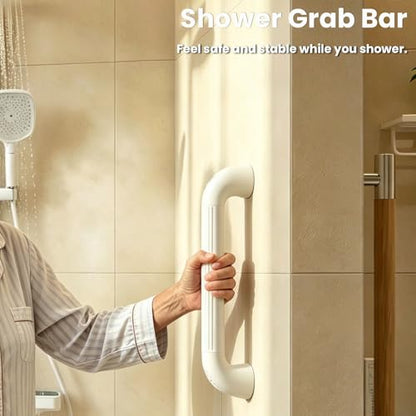 R&T 18" Bathroom Grab Bar for Shower & Bathtub, Anti-Slip Textured PP Grip, Heavy Duty Support Rail Safety Handrail for Seniors, Elderly, Disabled & Injury Recovery