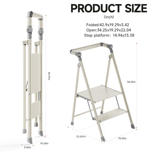 Foldable Toddler Tower, 2-Step Kids Step Stool with Safety Rail, Compact Folding Toddler Standing Stool for Kitchen, Bathroom and Home, Step Ladder for Toddlers and Adults - color: Smoky Gray