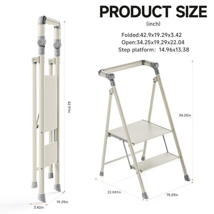 Foldable Toddler Tower, 2-Step Kids Step Stool with Safety Rail, Compact Folding Toddler Standing Stool for Kitchen, Bathroom and Home, Step Ladder for Toddlers and Adults - color: Smoky Gray