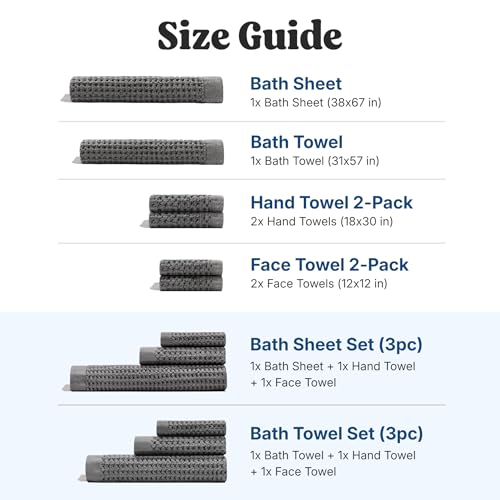 ONSEN Supima® Waffle Bath Sheet Set, Quick Dry Lint Free 100% USA Cotton, Large Bath Sheet Hand and Face Towel Bundle, 3 Piece (Cinder Grey, Bath Sheet Set) - color: Cinder Grey, size: Bath Sheet Set