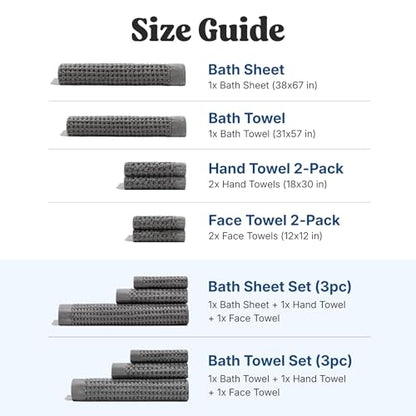 ONSEN Supima® Waffle Bath Sheet Set, Quick Dry Lint Free 100% USA Cotton, Large Bath Sheet Hand and Face Towel Bundle, 3 Piece (Cinder Grey, Bath Sheet Set) - color: Cinder Grey, size: Bath Sheet Set