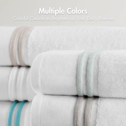 Madison Park Roan Border Cotton Bath Towel Set Absorbent, 6 Piece, Seafoam | Microfiber, Soft Pile, Machine Washable, OEKO-TEX Certified, Plush Bathroom Mat, Non Slip TPR Backing - color: Seafoam