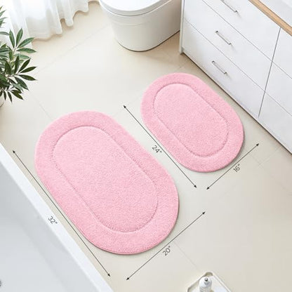 HOMEIDEAS Bathroom Rugs Sets 2 Piece, Soft Bathroom Mats and Absorbent Microfiber Machine Washable Bath Mats for Shower Room, Bathtub, Kitchen (20" x 32" + 16" x 24", Pink) - color: Pink