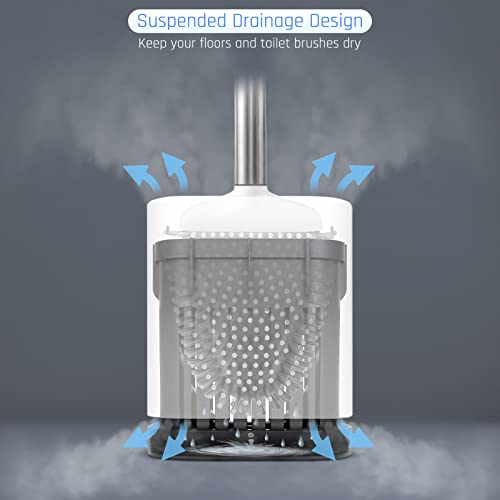 Silicone Toilet Brush, Ventilation Slots Base Holder 3 Pack, White | Flexible Bristles Flat Head for Rim, Hair Tangle-Free, Easy to Clean, Compact Design, Rustproof Handle, for Toilet/Sink/Tub - color: White-3pcs