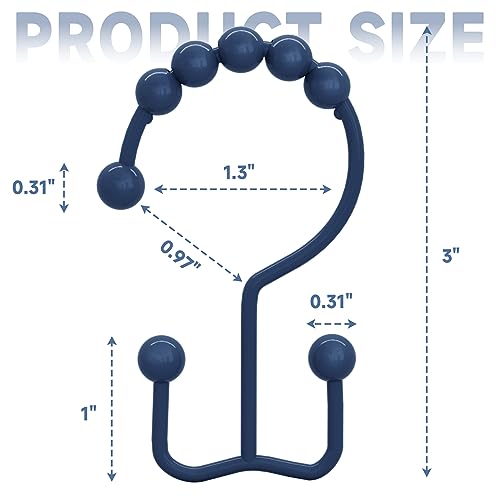 Titanker Shower Curtain Hooks Rings, Rust-Resistant Metal Double Glide Shower Hooks for Bathroom Shower Rods Curtains, Set of 12 Hooks - Navy Blue - color: Navy Blue, style: Modern