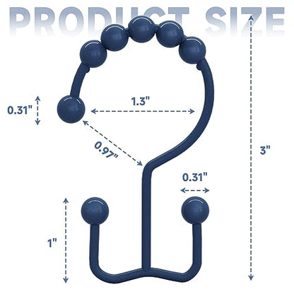 Titanker Shower Curtain Hooks Rings, Rust-Resistant Metal Double Glide Shower Hooks for Bathroom Shower Rods Curtains, Set of 12 Hooks - Navy Blue - color: Navy Blue, style: Modern