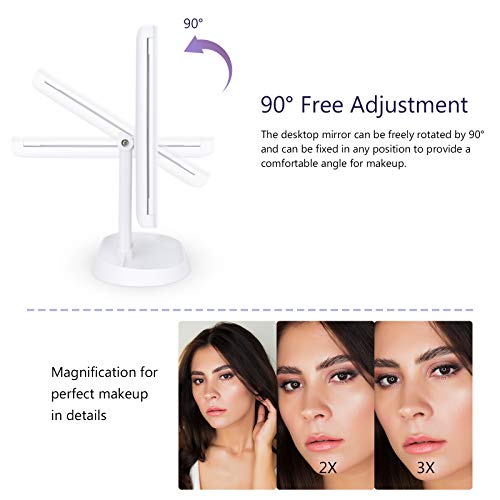 Trifold Lighted Vanity Makeup Mirror with 21 LEDs Lights,1x/2x/3x Magnification and Touch Screen Dimming,Two Power Supplies Makeup Mirror, Gift for Women - color: White