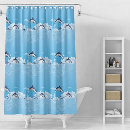 Shower Curtain Liner 72 x 72, Plastic Green Waterproof 4G Lightweight Shower Liner for Bathroom, with Grommets Holes and 3 Heavy Duty Magnetic Weights - color: Blue Bottomed Dolphins