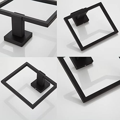Bathroom Black Towel Ring SUS 304 Stainless Steel Square Towel Bar，Towel Rack Matte Black Towel Holder Modern Towel Hanger for Bathroom Lavatory Kitchen Wall Mount