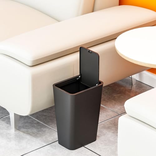 Yieach 12L Black Slim Bathroom Trash Can with Lid,3.17 Gallon Pet/Dog Proof Kitchen Trash Can,Rectangle Thin Garbage Can,Covered Waste Basket,Narrow Small Plastic Trashcan for Room,Bedroom,Office,3PCS - color: Black, size: 12L - 3 PACK