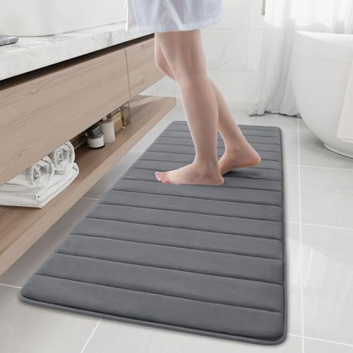 Buganda Memory Foam Bath Mat, 59" x 20", Ultra Soft Bathroom Rugs, Water Absorbent and Machine Washable Bath Rug Runner for Bathroom, Shower, and Tub, Grey - color: Grey, size: 59" X 20"