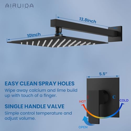 Airuida Shower Faucet Set,10 Inch Shower Valve Kit,Matte Black | Male Threads,Rough-in Valve Shower Trim Kit,Single Handle Control Shower Set - color: Matte Black, size: 10 Inch