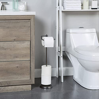 SunnyPoint Bathroom Free Standing Toilet Tissue Paper Roll Holder Stand with Reserve Function (Black Nickel) - color: Black Nickel