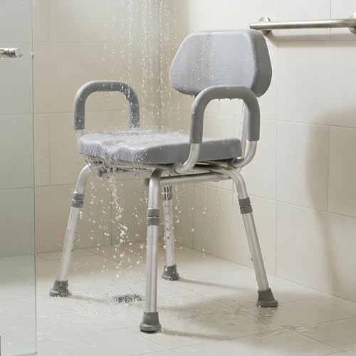 Deluxe Shower Chair for Elderly and Disabled for InsideShower, Shower Seats | Sit Securely While Bathing - Gray, padded seat, adjustable height, aluminum frame, backrest, 400 lb
