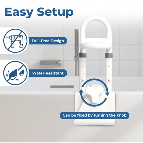 Bathtub Handles for Seniors: Triple Grip Adjustable Bathroom Grab Bars,Supports 350 LBS Safety Rail for Elderly,Disabled,Tub Grab Bars for Side of Tub
