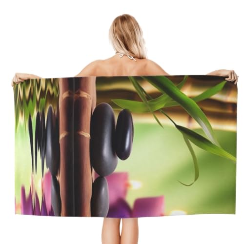 Zen Stones and Bamboo Bath Towel Super Absorbent Beach Towels Microfiber Bathroom Towel 32 x 52 Inch - color: Zen Stones and Bamboo
