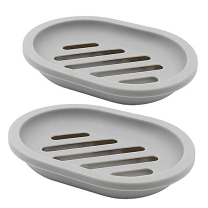 Topsky 2-Pack Soap Dish with Drain, Soap Holder & Saver, Easy Cleaning, Dry, Stop Mushy Soap (Gray) - color: Grey