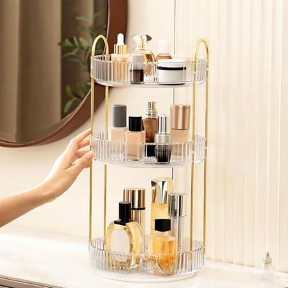360° Rotating Makeup Organizer, Large Capacity 3 Tier Perfume Skincare Clear Bathroom Organizers, Multi-Function Spinning Cosmetic Storage for Bedroom, Dresser, Countertop