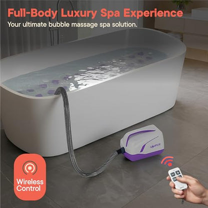 Bubble Bath Massager Mat for Bathtub, 47.24" x 14.57" Full-Body Heated Air Spa with 6-Level Adjustable Bubbles, Non-Slip Waterproof Design, Remote Control, for Stress, Muscle Relief & Relaxation, - color: Purple