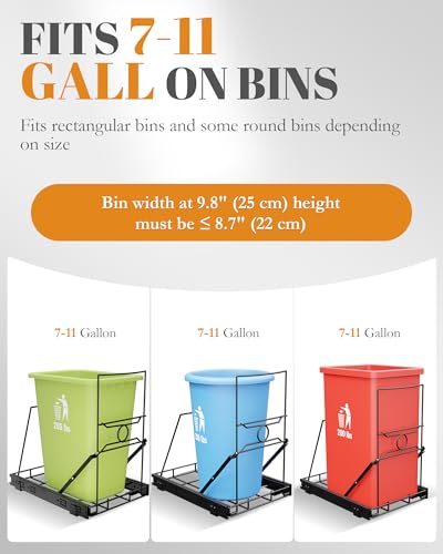 Pull Out Trash Can Under Cabinet, Under Sink Slider for 7-11 Gal Bins | Heavy Duty Sliding Garbage Can Organizer with Smooth Slides, Requires 12.5"W x 17.5"H Opening, Black(Bin Not Included) - color: Black