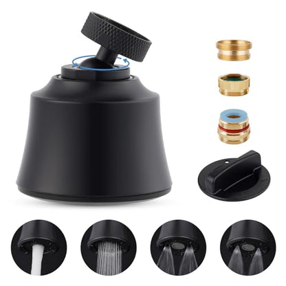 4 Modes Kitchen Sink Faucet Head, Big Angle Swivel Aerator, Matte Black | Faucet Sprayer Attachment with 55/64-27UNS Famale Thread, Male Thread Adapter Included - color: Matteblack, style: with 1 joint ball