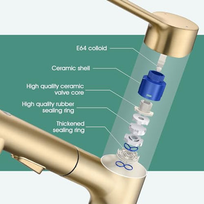 Bathroom Sink Faucet with Pull Out Sprayer, Single Handle Modern Bathroom Basin Faucet with Pop-up Sink Drain Stopper & Deck Plate 1 or 4-inch Centerset 3 Hole, Gold - color: Gold