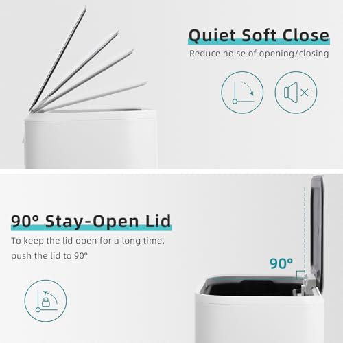 GarveeHome 3.2 Gal Stainless Steel Bathroom Trash Can with Lid, White | Rectangular Small Step Waste Bin, Hands-Free Foot Pedal, Removable Inner Bucket, Quiet Close, for Bedroom Restroom - color: White, size: 12 L