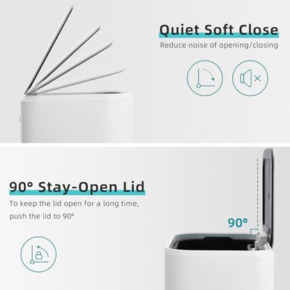 GarveeHome 3.2 Gal Stainless Steel Bathroom Trash Can with Lid, White | Rectangular Small Step Waste Bin, Hands-Free Foot Pedal, Removable Inner Bucket, Quiet Close, for Bedroom Restroom - color: White, size: 12 L