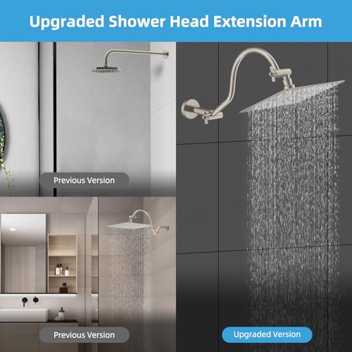 Hibbent All Metal Upgraded 18'' Shower Head Extension Arm, Brushed Nickel | Shower Arm with Flange, Brass Flexible Height & Angle Adjustable Shower Extender with Lock Joint, Universal Connection - color: Brushed Nickel