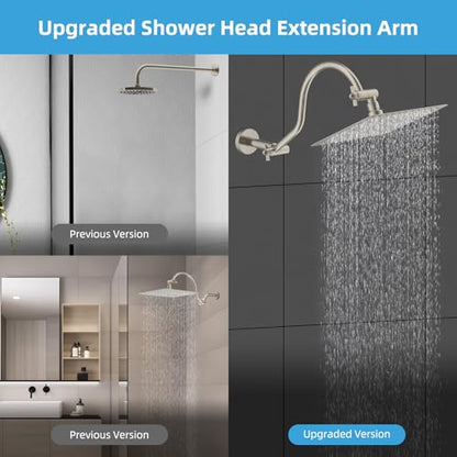 Hibbent All Metal Upgraded 18'' Shower Head Extension Arm, Brushed Nickel | Shower Arm with Flange, Brass Flexible Height & Angle Adjustable Shower Extender with Lock Joint, Universal Connection - color: Brushed Nickel