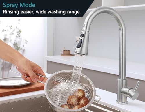 Brushed Nickel Pull Down Kitchen Faucet Head Replacement with 9 Adapters | 3-function spray, stream, spray & high-pressure rinse, 9 adapters, fits most faucets, removable aerator, no tools needed - color: Brushed Nickel