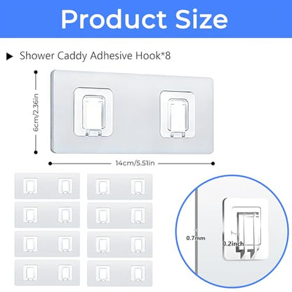 Shower Caddy Adhesive Replacement Hooks, Heavy Duty Waterproof Strips, No Drilling for Bathroom Shelves, Kitchen Racks, and Soap Holders (Transparent-8Pack 2Hook) - color: Transparent-8Pack 2Hook