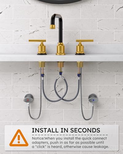 WOWOW Black Gold Bathroom Faucet 3 Hole, Widespread Vanity Sink Faucets | Copper Inlet 8 Inich Faucet for Bathroom Sink with Swivel Spout, 2 Handles Lavatory Tap with Drain and cUPC Supply Line - color: Black and Gold, style: Upgrade-8 Inch