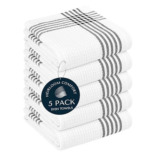 Black and White Kitchen Towels 5 Pack, 16x26 Inch, 100% Cotton Waffle Weave, Super Absorbent, Quick Dry, Reusable Dish Towels for Cleaning, Drying, Cooking, Washing - color: Black, White, style: 5 Pack
