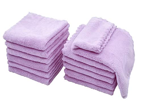Baby Washcloths 12 Pack 12x12 Inches Microfiber Coral Fleece Extra Absorbent and Soft for Newborns, Infants and Toddlers-Purple - color: Purple