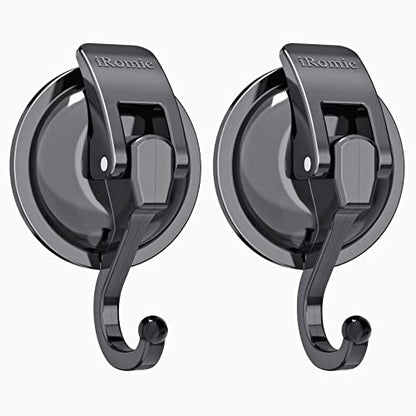 Heavy Duty Vacuum Suction Cup Hooks (2Pack) for Shower,Glass Window,Kitchen&Bathroom&Restroom Organization，Gun Silver. - color: Gun Silver