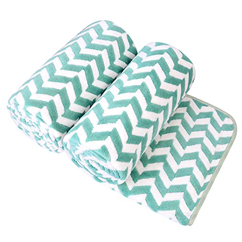 JML Microfiber Bath Towels, 2 Pack, 30" x 60", Chevron Green | Hanging Loop, Oversized, Soft, Super Absorbent, Fast Drying, Use for Sports, Fitness, Yoga - color: Chevron Green, size: 2 Pack (30 in x 60 in)