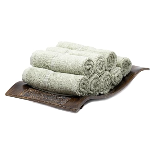 Turkish Washcloths, 8 Pack, 13 x 13 in, 700 GSM, Seagrass Green | 8 washcloth face towels, 13 x 13 in, 700 GSM, 50% viscose made from bamboo and 50% Aegean Turkish cotton, plush and absorbent - color: Seagrass Green, size: Washcloths, Set of 8