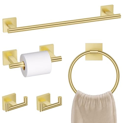 Brushed Gold Towel Bar Set, 5 Pieces Double Dase Toilet Paper Holder Bathroom Hardware Set, 23.6 Inch Stainless Steel Towel Racks for Bathroom Wall Mounted - color: Brushed Gold, size: 5pieces C