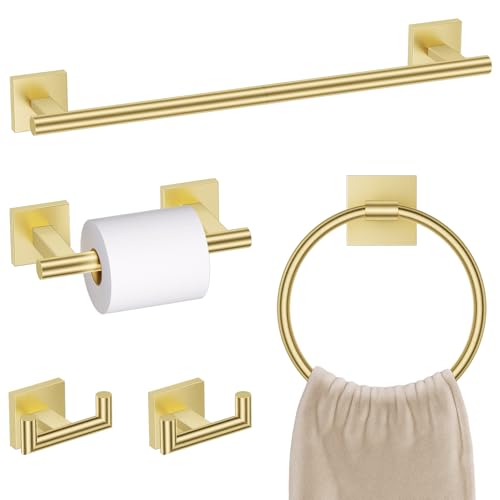 Brushed Gold Towel Bar Set, 5 Pieces Double Dase Toilet Paper Holder Bathroom Hardware Set, 23.6 Inch Stainless Steel Towel Racks for Bathroom Wall Mounted - color: Brushed Gold, size: 5pieces C