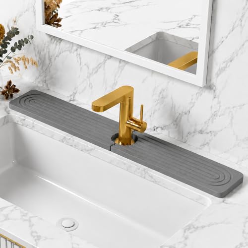 Stone Faucet Mat for Kitchen Sink, Super Absorbing, Dark Gray, 23.6"x3.9" | Diatomite, Fast-Drying,Super Water Absorbing,Eco-Friendly, Faucet Splash Guard For Bathroom or Kitchen Counter - color: Dark Gray, size: 23.6" x 3.9"