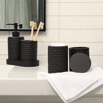 6 Piece Bathroom Accessories Set, Toothbrush Holder, Toothbrush Cup, Soap Dispenser,Bathroom Vanity Tray, Qtip Holder, Trash Can - Black - color: Black