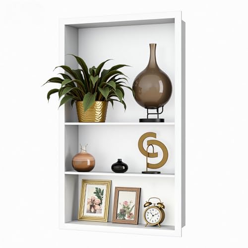 Stainless Steel Recessed Medicine Cabinet Bathroom Medicine Wall Niche Shower Niche Space-Saving Recessed Storage Cabinet Adjustable Shelf Matte Finish (White, 24" H x 14" W) - color: White, size: 24"H x 14"W