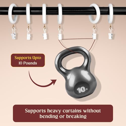 White Curtain Clip Rings with Hooks – Polished Shower & Drapery Rings – 2.5 Inch Outer, 1.75 Inch Inner Diameter – Set of 96 - size: 1.75" Inner Diameter