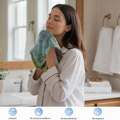 100% Cotton Face Towels Reusable Hand Towels for Bathroom Set with Hanging Loops Quick Dry Turkish Hand Towels Set Double-Faced Jacquard 4ply Cotton Gauze,4PC,13.4"x15.7" - color: 3