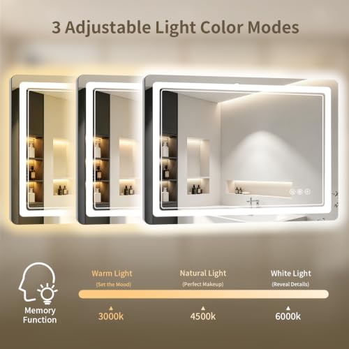 36"x36" LED Bathroom Mirror with Lights, Backlit + Front Lit, Anti-Fog, Lighted Bathroom Mirror for Wall, HD Shatterproof Tempered Glass, Dimmable, Memory Function (Horizontal/Vertical) - size: 36"L x 36"W