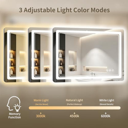 36"x36" LED Bathroom Mirror with Lights, Backlit + Front Lit, Anti-Fog, Lighted Bathroom Mirror for Wall, HD Shatterproof Tempered Glass, Dimmable, Memory Function (Horizontal/Vertical) - size: 36"L x 36"W