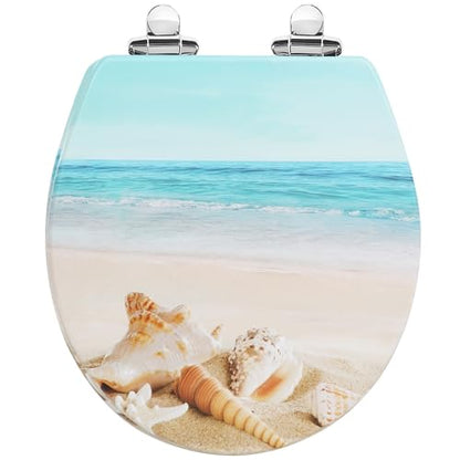 Angol Shiold Toilet Seat ROUND Molded Wood 16.5Inch(Beach) | Quiet Close Quick Release Metal Hinges, Adjustable Fit for Standard Round Toilets, Easy to Install&Clean - color: Beach, size: Round-16.5“
