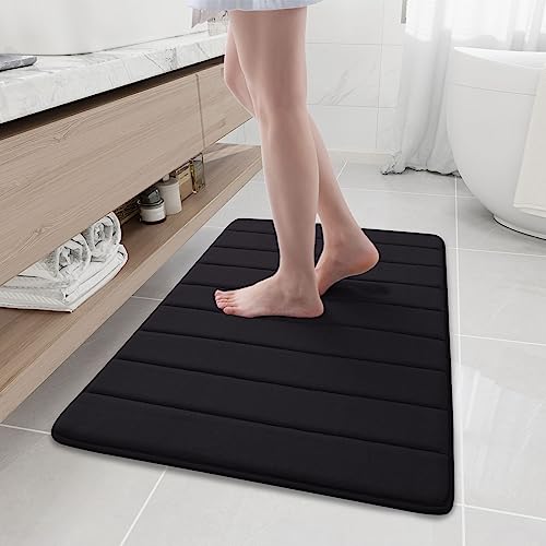 Buganda Memory Foam Bath Mat 35.4 x 24, Ultra Soft Absorbent Bathroom Rugs | Black, Machine Washable Quick Dry Bath Mats for Bathroom Floor, Shower and Tub, Home Decor Accessories - color: Black, size: 35.4" X 24"